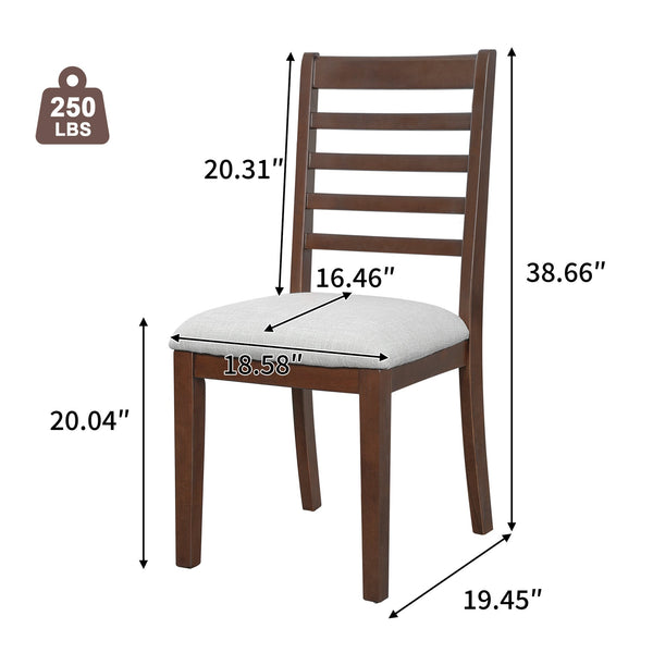 English Elm 2-piece Farmhouse Ladder Back Dining Chair Set Rubberwood Frame Upholstered Seat Kitchen Beige,Walnut N752P436723D