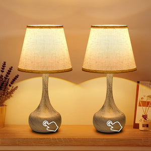 English Elm Touch Farmhouse Table Lamp Set of 2 — 3-Way Dimmable Apple Base Nightstand Lamps with Fabric Shade W2312P389970