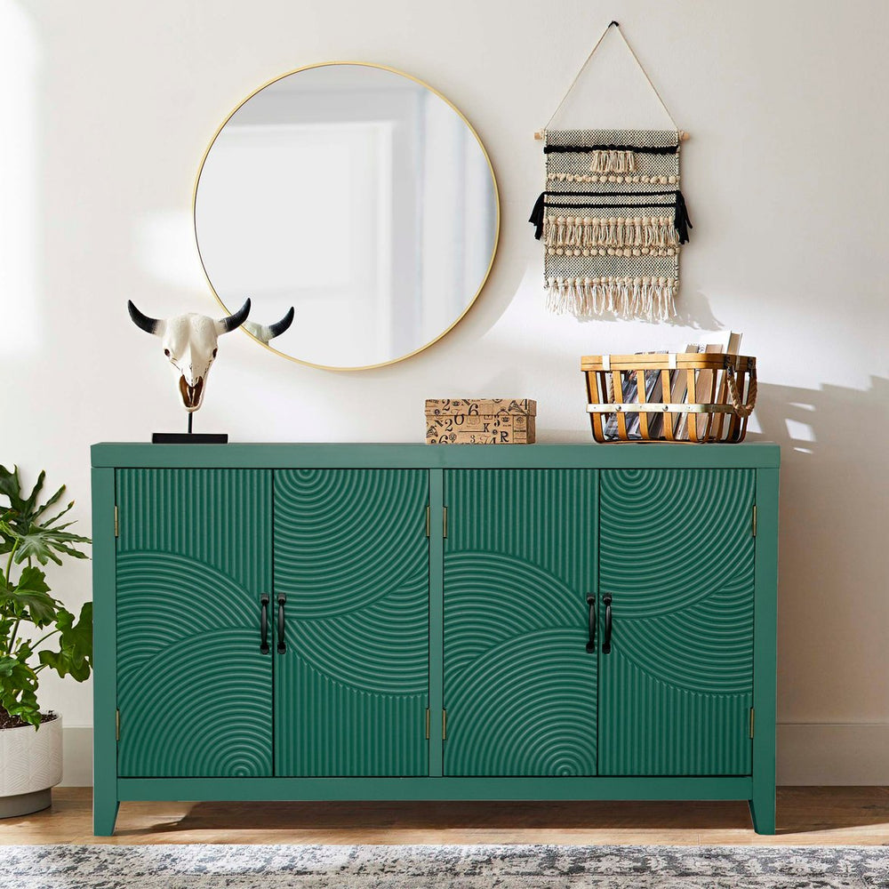 English Elm 59"Green Vintage Mid Century Accent Cabinet with 4 Doors, Spacious Buffet Sideboard for Living Room W2295P294587
