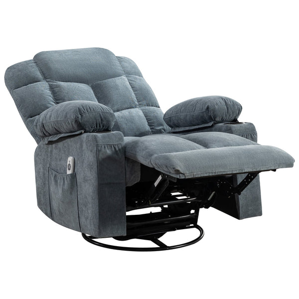 English Elm Oversized Swivel Recliner with Massage Heating Linen Upholstery and Usb Port W1521P411667