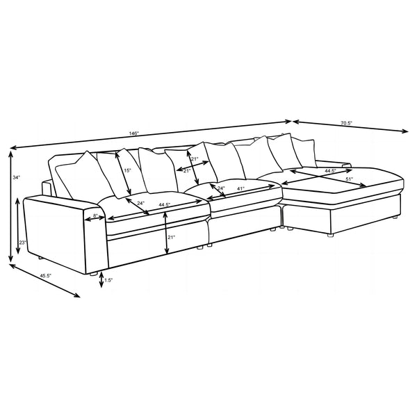 English Elm Cassidy Three Piece Corduroy Sectional with Lounge Unit for Cozy Living Spaces B062S01421