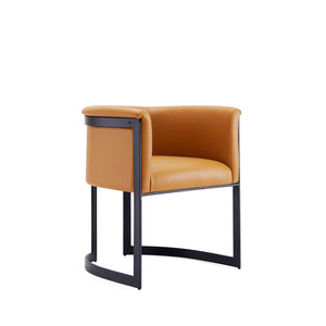 English Elm Corso Modern Metal Dining Chair with Smooth Vegan Leather Upholstery and Geometric Black Frame Camel B365P397710