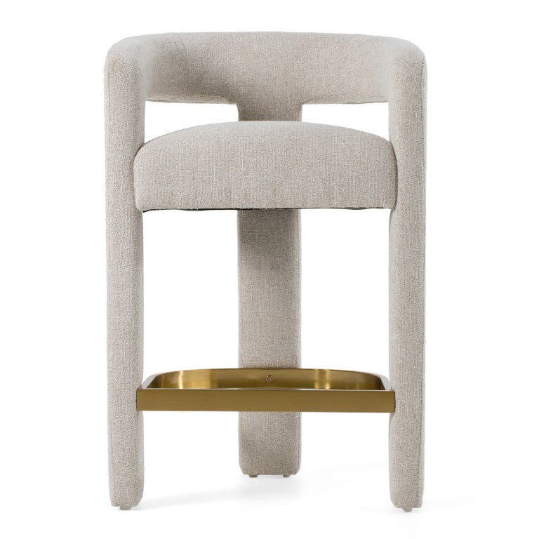VIG Furniture Adam Modern Beige Fabric Counter Chair With Brass-Accent Stainless Footrest, Foam Cushioning VGMY-3713-26-BGE