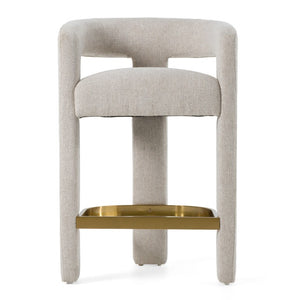 VIG Furniture Adam Modern Beige Fabric Counter Chair With Brass-Accent Stainless Footrest, Foam Cushioning VGMY-3713-26-BGE