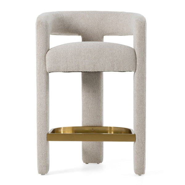 VIG Furniture Adam Modern Beige Fabric Counter Chair With Brass-Accent Stainless Footrest, Foam Cushioning VGMY-3713-26-BGE