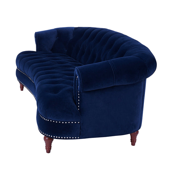 English Elm La Rosa Victorian Chesterfield Sofa Tufted Velvet with Nailhead Trim Formal Seating Navy Blue B2719P238187