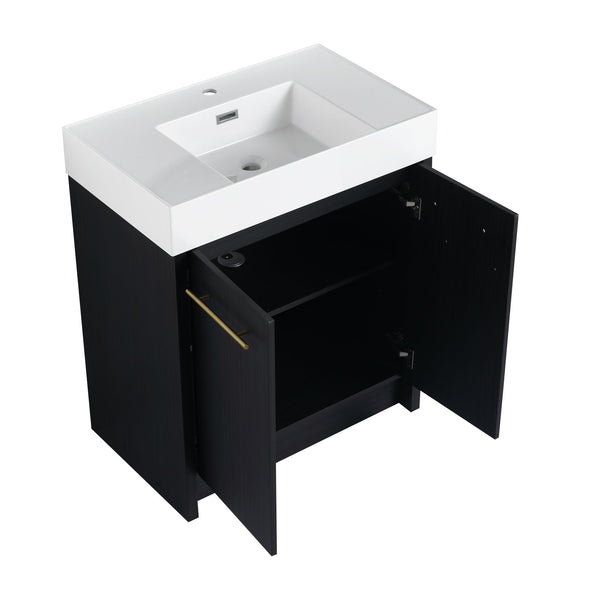 English Elm 30 Inch Freestanding Bathroom Vanity With Modern Resin Sink & Soft-Close Doors For Easy Storage W999S00178
