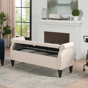English Elm Jacqueline Tufted Roll Arm Storage Bench Birch Frame Polyester Entryway Seating B2719P238458