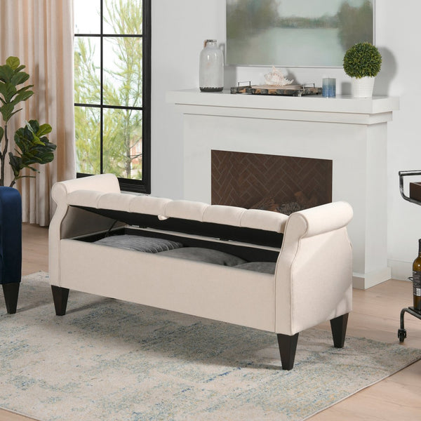English Elm Jacqueline Tufted Roll Arm Storage Bench Birch Frame Polyester Entryway Seating B2719P238458