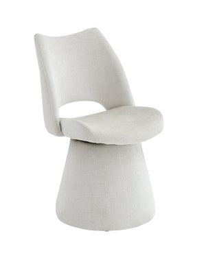 English Elm Modern Chenille Linen Accent Chair Sculptural Hollow Back Swivel Seat for Dining Vanity Off White W3493P452649