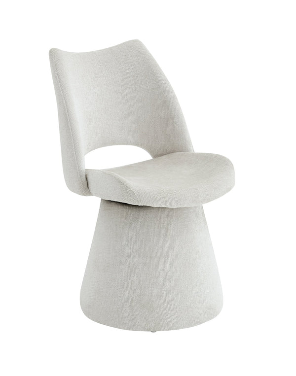 English Elm Modern Chenille Linen Accent Chair Sculptural Hollow Back Swivel Seat for Dining Vanity Off White W3493P452649
