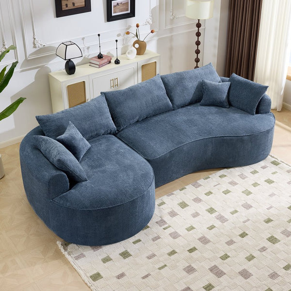 English Elm 124.5-inch Curved Chenille Sectional Sofa with Pillows Deep Seat Living Room Couch Blue W3612S00025