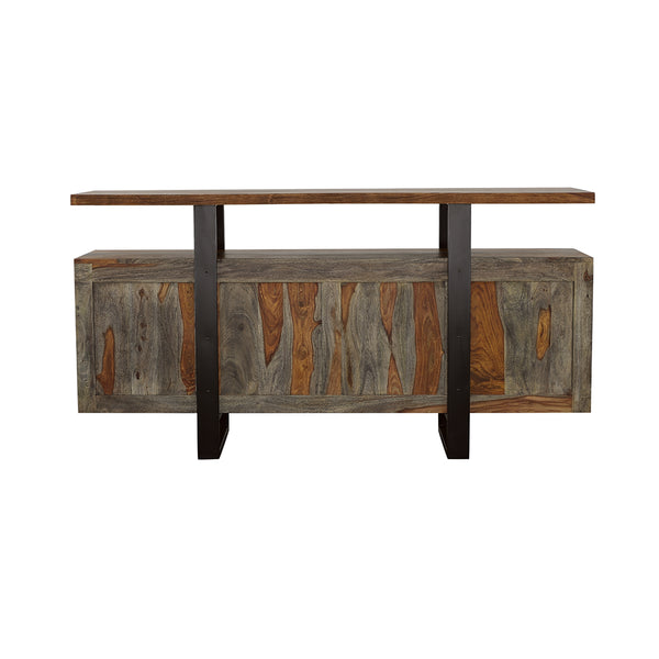English Elm Kappelman Grey Sheesham Industrial 4-Door Server with Dual Countertops and U-Shaped Metal Legs B062P353472