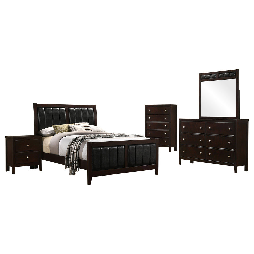 English Elm Werner Full Bedroom Set with Leatherette Accents in Warm Cappuccino Wood Finish B062S00771