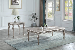 English Elm Platinum Coffee Table with Floral Apron Trim and Turned Wood Legs, Easy Assembly, Classic Charm B062P209102