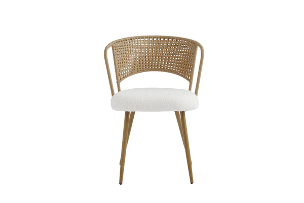 English Elm Wicker Rattan Wingback Dining Chairs Set of Two with Velvet Cushion and Metal Legs Beige,Brown W3590P453801