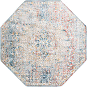 Unique Loom Newport Elms Machine Made Medallion Rug Multi, Blue/Gray/Ivory/Light Blue/Light Brown/Rust Red/Terracotta 7' 1" x 7' 1"