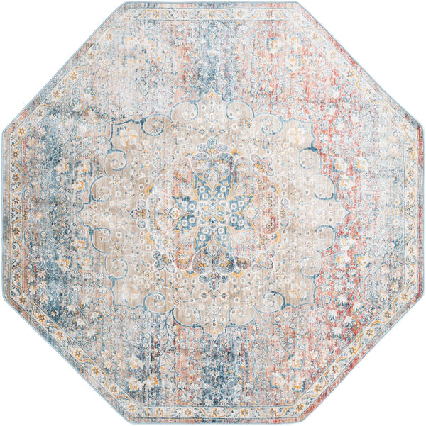 Unique Loom Newport Elms Machine Made Medallion Rug Multi, Blue/Gray/Ivory/Light Blue/Light Brown/Rust Red/Terracotta 7' 1" x 7' 1"
