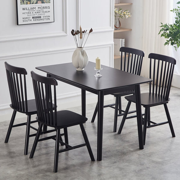 English Elm 4 solid wood dining chairs set with ergonomic curved backs, 17" seat height, anti-skid feet, easy-clean finish Black W2720P193105
