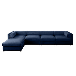 English Elm Modular 4-Seat Sectional Sofa With Ergonomic Backrests, Storage & Versatile Blue Design For Comfort W714S01053