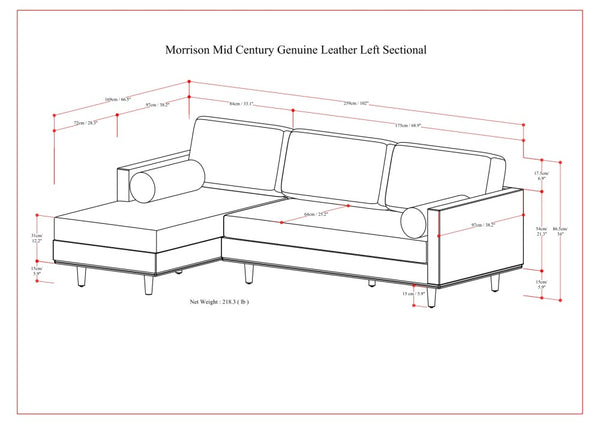 English Elm Morrison Left Sectional Sofa - Mid-Century Modern Comfort In Genuine Leather For Stylish Living Spaces B136P199278