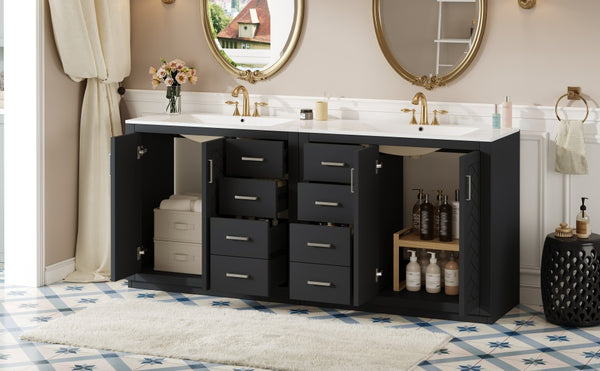 English Elm 72'' Bathroom Vanity Set With Soft-Close Drawers, Elegant Ceramic Sink & Ample Storage Solutions N710SS00013B