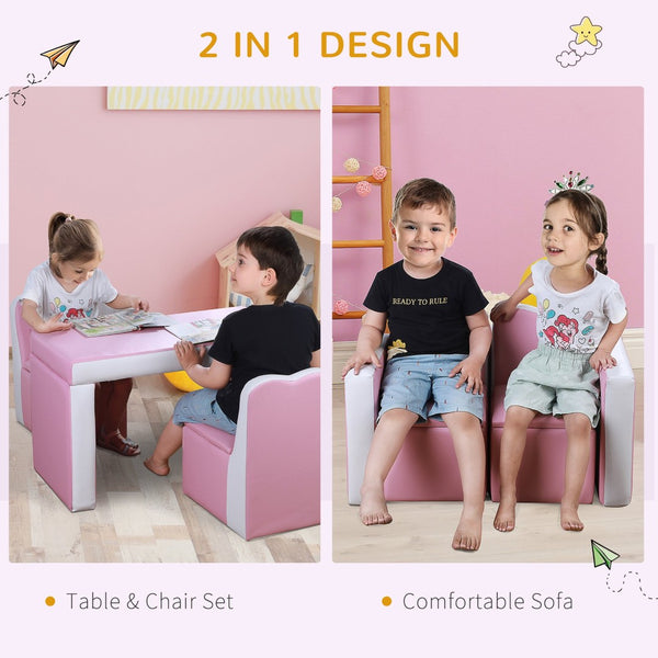 English Elm Qaba Kids 2-In-1 Sofa And Table Set - Multi-Functional Toddler Couch With Storage & Soft Seating W2225P229118-GIGA