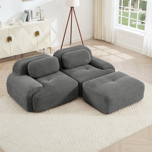 English Elm 82'' Modular L-shaped Sectional Sofa Corduroy Upholstery Curved Arms for Living Rooms Grey W714S01264