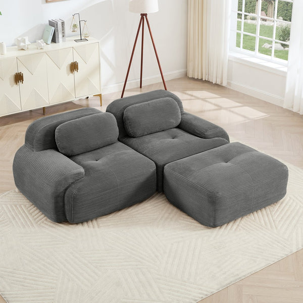 English Elm 82'' Modular L-shaped Sectional Sofa Corduroy Upholstery Curved Arms for Living Rooms Grey W714S01264