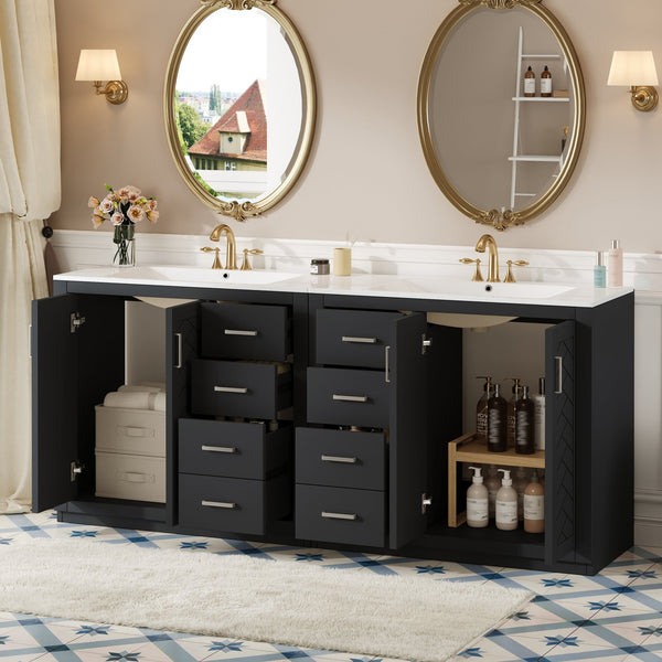 English Elm 72'' Bathroom Vanity Set With Soft-Close Drawers, Elegant Ceramic Sink & Ample Storage Solutions N710SS00013B