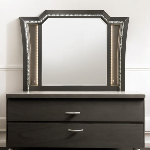 English Elm Kaitlyn Arched LED Vanity Mirror with Beveled Edge and Sparkling Trim for Luxe Bedroom or Bath Decor Silver grey 55 L x 42 W x 3 H B2726P261866