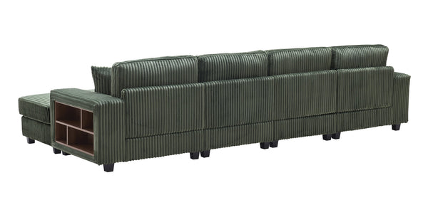 English Elm Convertible U-Shaped Sofa With Storage, Modern Corduroy Design For Spacious Living Rooms, Green W1793S00029