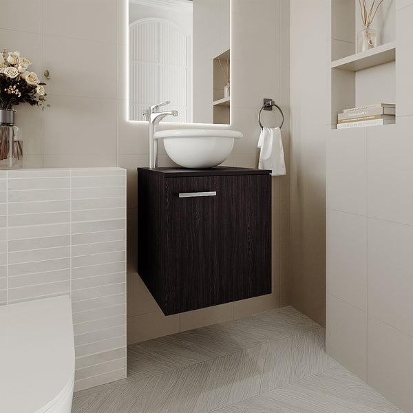 English Elm Bathroom Sleek Single-Door Vanity with Integrated Sink — Modern Minimalist Engineered Wood Storage, Durable & Eco-Friendly Black 26.38 L x 22.44 W x 11.42 H B097P296811
