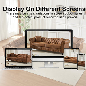 English Elm Fx Chesterfield Sofa Hand Tufted Tech Fabric Three Seat Living Room Couch Brown W1926S00107