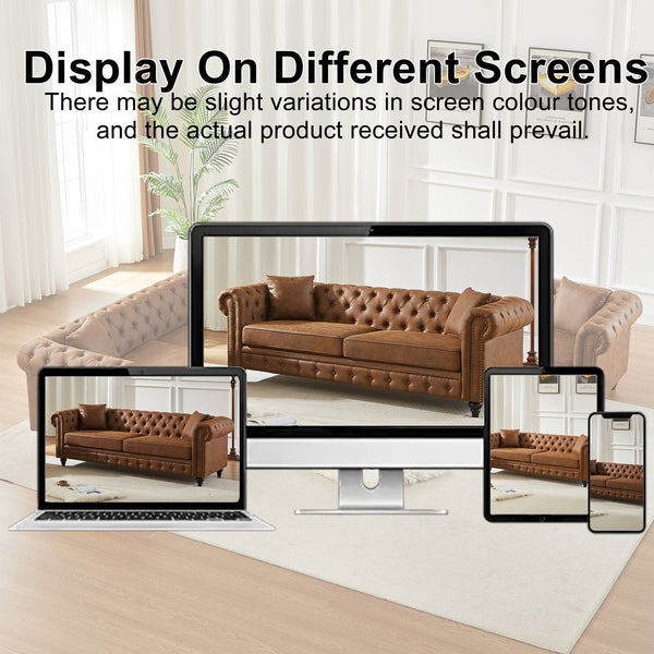 English Elm Fx Chesterfield Sofa Hand Tufted Tech Fabric Three Seat Living Room Couch Brown W1926S00107