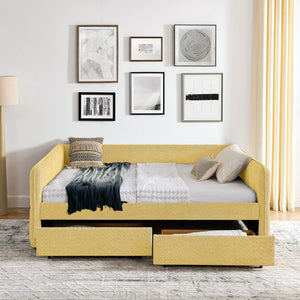 English Elm Queen Boucle Tufted Daybed Sofa with Storage Drawers Eucalyptus Frame Guest Room Yellow W1413S00180