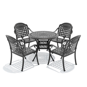 English Elm 5-piece Cast Aluminum Outdoor Dining Set with Ornate Carved Patio Chairs and Table W1710S00626