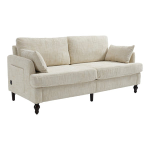 English Elm Modern chenille 2-seater sofa with LED lighting, USB charging, storage pocket, sturdy wood legs Beige W395P318540