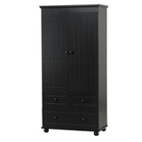 English Elm Tall Storage Cabinet With Three Drawers For Bathroom/Office, Black