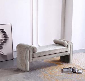 English Elm Modern Concord Chenille 59" Bench in Dove Greige — Kiln-Dried Pine, Plush Chenille, Bolster Pillows, Durable Finish B365P398217