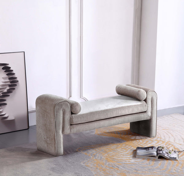English Elm Modern Concord Chenille 59" Bench in Dove Greige — Kiln-Dried Pine, Plush Chenille, Bolster Pillows, Durable Finish B365P398217