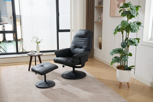 English Elm 011-Massage Recliner Chair with Ottoman, 360° Swivel PU Leather, 5-Point Vibration Massage, Heated Seat, 140° Backrest Comfort Black W2636P262429