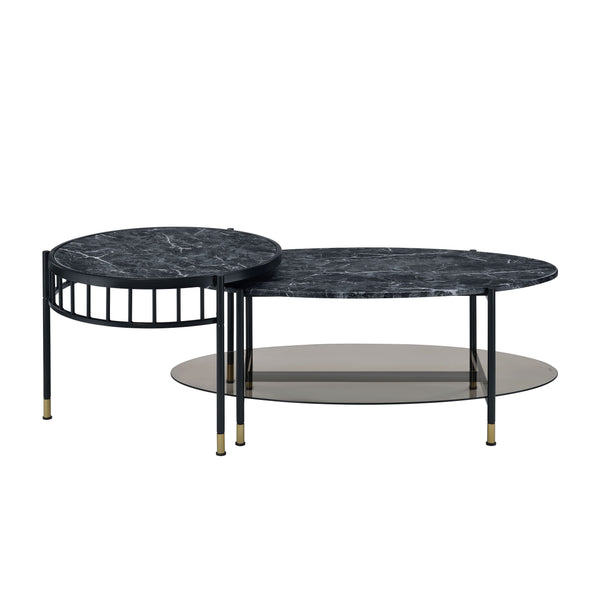 English Elm Silas 2-Piece Nesting Coffee Tables with Faux Marble Engineered Stone Tops, Black Metal Frame Durable B2726P251663