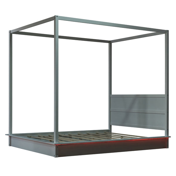 English Elm Queen LED Canopy Bed Frame White – Modern Platform Queen with Support Slats, No Box Spring Needed, Stylish Curtains-Friendly Design N708P292151K