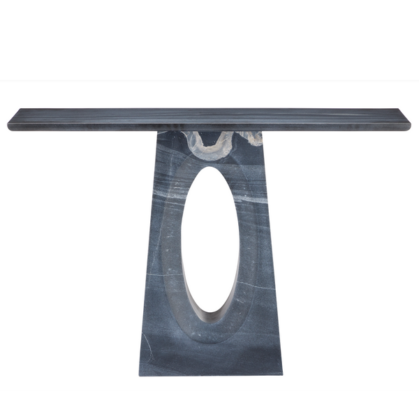 Demi Black Console Table – Elegant Bheslana Marble Accent with Unique Veining & Modern Design