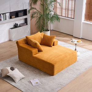 English Elm Oversized Corduroy Chaise Longue Sofa Bed — Modern Deep-Seat Sleeper with Armrests & Pillows for Compact Spaces Orange W1752P264714