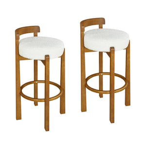 English Elm Christopher Knight Home® - Elise Elegant Wooden Low Back Barstool Set of 2 with Padded Fabric Seats, Compact Durable Design Walnut,White N775P277433W