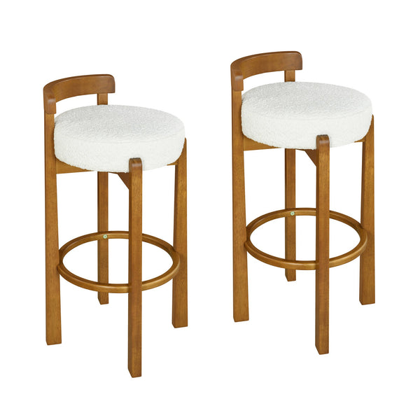 English Elm Christopher Knight Home® - Elise Elegant Wooden Low Back Barstool Set of 2 with Padded Fabric Seats, Compact Durable Design Walnut,White N775P277433W