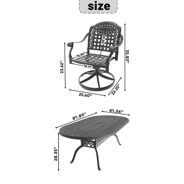 English Elm 7-piece Cast Aluminum Outdoor Dining Set with Oval Table and 6 Swivel Chairs W1710S00653