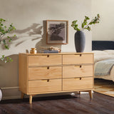 6-Drawer Groove Handle Solid Wood Dresser Natural Pine BR6DSLDRNP-T Walker Edison